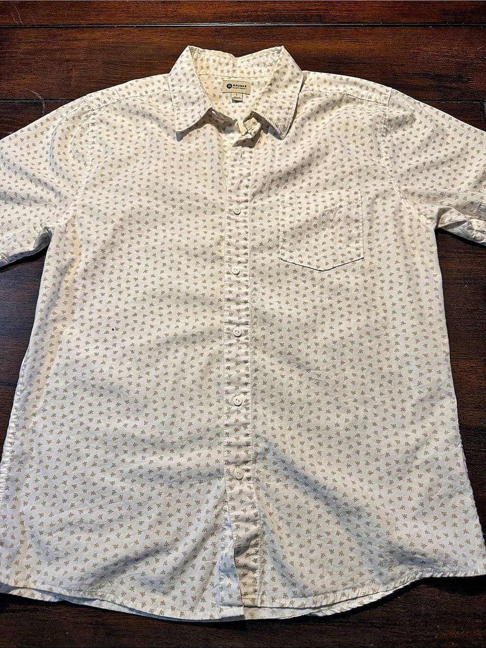 Haggar Men's Cotton Patterned Button-Up in Cream & Brown